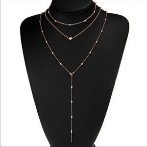 Boho multi layer heart charm, teardrop choker